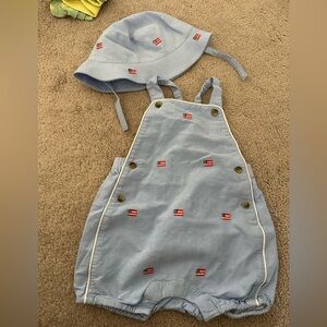 Janie and Jack Embroidered Flag Romper with Matching Hat, 12-18 month